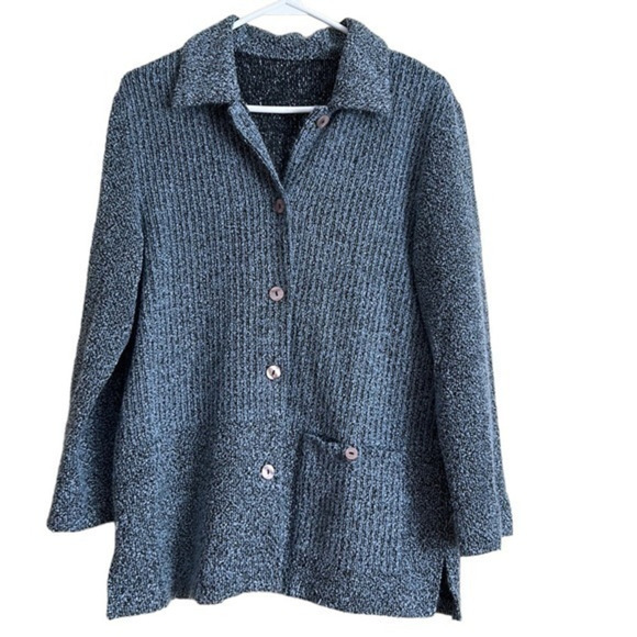 Vintage Sweaters - Women’s‎ blue black button down knit cardigan  L